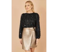 Yumi Women's Black Hanging Sequin Long Sleeve Top | Size: 16 Yumi Black 16