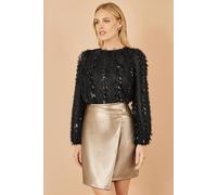 Black Hanging Sequin Long Sleeve Top Yumi Black 8