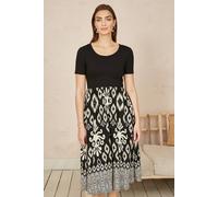 Black Jersey Stretch Top And Ikat Skirt Midi Dress Yumi Black 8