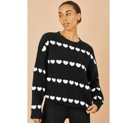 Yumi Women's Black Knitted Jumped With Heart Stripes | Size: Medium/Large Yumi Black M/L