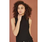 Yumi Women's Black Knitted Roll Neck Sleeveless Jumper | Size: Small