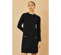 Yumi Women's Black Knitted Tunic Dress With Gold Hardware Details | Size: Medium