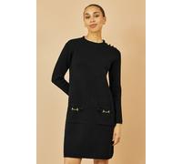 Yumi Women's Black Knitted Tunic Dress With Gold Hardware Details | Size: Small Yumi Black S