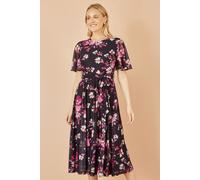 Yumi Women's Black Mesh Skater Floral Midi Dress | Size: 8 Yumi Black 8