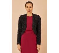 Yumi Women's Black Metallic Fluffy Eyelash Bolero | Size: Large Yumi Black L
