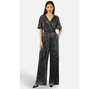 Yumi Women's Black Metallic Pleated Jumpsuit With V Neck | Size: 10 Yumi Black 10