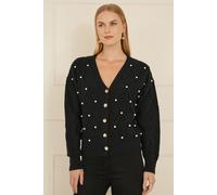 Yumi Black Pearl Cable Knit Cardigan M Black