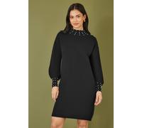 Yumi Women's Black Pearl Detail Knitted Relaxed Jumper Dress | Size: Medium Yumi Black M