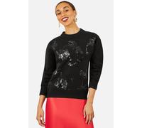 Yumi Women's Black Relaxed Knitted Jumper With Sequin Detail | Size: Medium