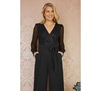 Yumi Women's Black Sequin Jumpsuit With Long Sleeves | Size: 8 Yumi Black 8