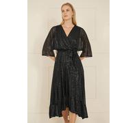 Yumi Women's Black Sequin Kimono Midi Wrap Dress | Size: 12