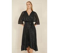 Yumi Women's Black Sequin Kimono Midi Wrap Dress | Size: 14 Yumi Black 14