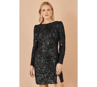 Yumi Women's Black Sequin Long Sleeve Fitted Dress | Size: 12