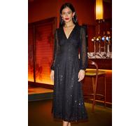 Yumi Women's Black Sequin Long Sleeve Midi Dress | Size: 12