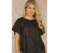 Yumi Black Sequin Top With Sheer Sleeves And Cut Out Back Black 22