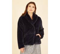 Yumi Women's Black Short Wrap Faux Fur Coat | Size: 26