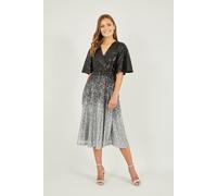 Black And Silver Ombre Sequin Midi Wrap Dress Yumi Black 8