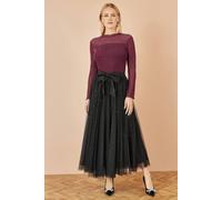Yumi Women's Black Sparkle Mesh Tulle Skirt With Satin Bow | Size: 12