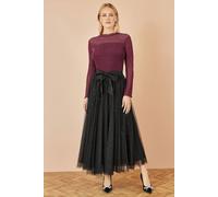 Yumi Women's Black Sparkle Mesh Tulle Skirt With Satin Bow | Size: 12 Yumi Black 12