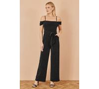 Yumi Women's Black Sparkle Stretch Bardot Jumpsuit | Size: 14 Yumi Black 14