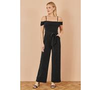 Yumi Women's Black Sparkle Stretch Bardot Jumpsuit | Size: 8 Yumi Black 8