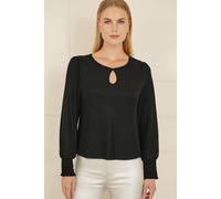 Yumi Women's Black Sparkle Stretch Keyhole Neckline Top | Size: 10 Yumi Black 10