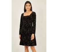 Yumi Women's Black Star Foil Print Long Sleeve Skater Dress | Size: 8