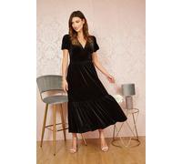 Yumi Black Velvet Midi Dress Black 16