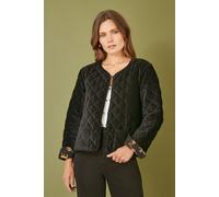 Yumi Black Velvet Quilted Jacket With Reversible Leopard Lining 8 Black