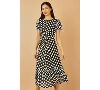 Yumi Women's Black Velvet Spot Print Twist Knot Waist Midi Dress | Size: 8 Yumi Black 8