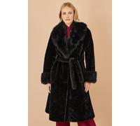 Yumi Black Wrap Faux Fur Coat With Oversize Collar (UK, Alpha, L, Black)