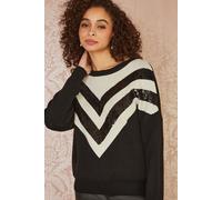 Yumi Black Zig Zag Knitted Relaxed Jumper With Sequins Black M/L