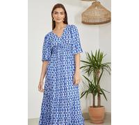 Yumi Women's Blue Aztec Print Maxi Dress With Cross Over Back | Size: 12