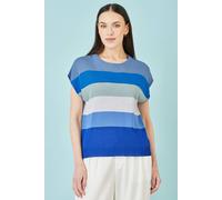 Yumi Women's Blue Block Stripe Relaxed Knitted Top | Size: Large Yumi Blue L
