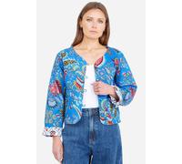 Yumi Women's Blue Boho Print Cotton Reversible Quilted Jacket in Bright Blue | Size: 10 Yumi Bright Blue 10