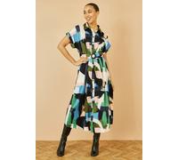 Yumi Women's Blue Brushstroke Print Relaxed Midi shirt Dress | Size: 8 Yumi Multicolor 8