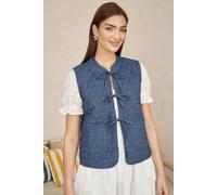 Yumi Blue Chambray Cotton Quilted Reversible Vest Blue 12