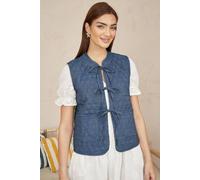 Yumi Blue Chambray Cotton Quilted Reversible Vest Blue 16