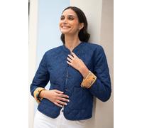 Yumi Women's Blue Chambray Quilted Jacket With Reversible Floral Lining | Size: 16