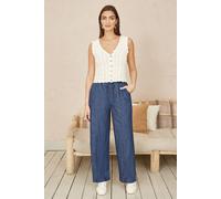Yumi Women's Blue Chambray Relaxed Fit Wide Leg Trousers | Size: 8 Yumi Blue 8
