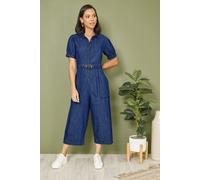 Yumi Women's Blue Cotton Chambray Button Up Jumpsuit | Size: 12 Yumi Blue 12