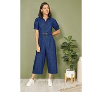 Yumi Blue Cotton Chambray Button Up Jumpsuit (Blur, 14)