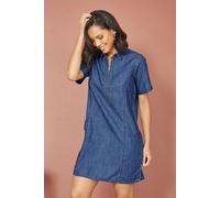 Yumi Women's Blue Cotton Chambray Tunic With Zip Neckline | Size: 8 Yumi Blue 8