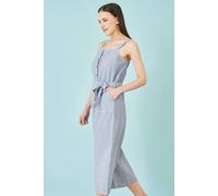 Yumi Women's Blue Cotton Stripe Button Through Jumpsuit | Size: 16 Yumi Blue 16