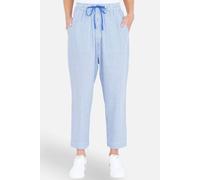 Yumi Women's Blue Cotton Stripe Cropped Trousers in Baby Blue | Size: 18