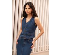 Yumi Women's Blue Denim Stretch Waistcoat | Size: 14 Yumi Blue 14