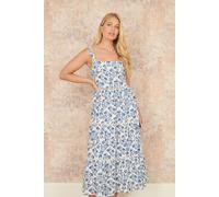 Yumi Women's Blue Floral Broderie Anglaise Midi Sun Dress | Size: 10