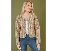 Yumi Blue Floral Print Reversible Cotton Cropped Quilted Jacket 8 Cream