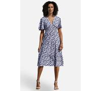 Yumi Women's Blue Floral Ruched Waist Midi Dress With Angel Sleeves in White | Size: 16 Yumi White 16
