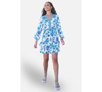 Yumi Women's Blue Floral Tencel Beach Tunic Dress in Bright Blue | Size: 8